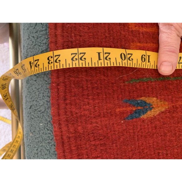 Vintage Zapotec Rug Women of the Cornfield Red Hand Woven Wool 23 x 41 Fringed - Picture 8 of 13